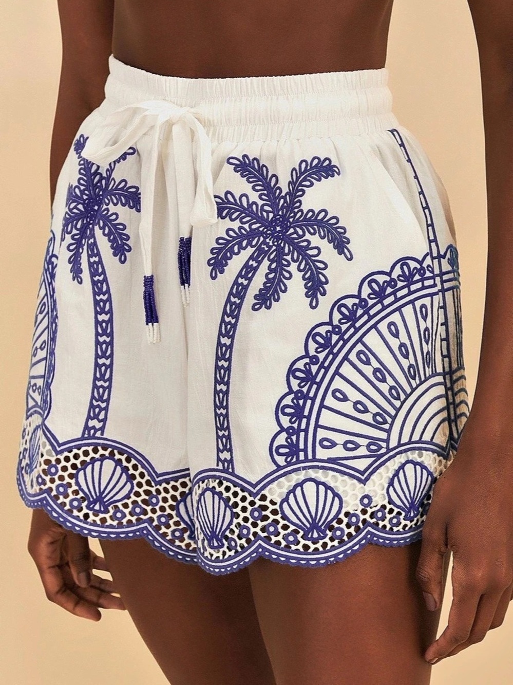 Farm Rio Blue Palm Trees Richelieu Short Short White & Blue Small